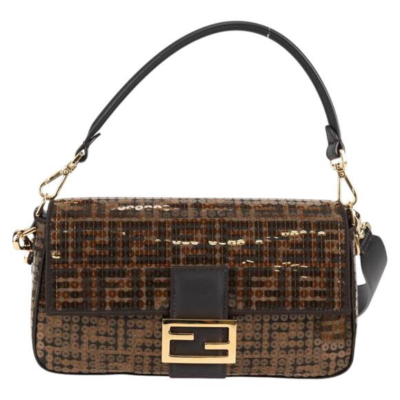 FENDI Zucca Canvas Mamma Bucket Shoulder Bag Sequin Brown Gold - Picture 2 of 14